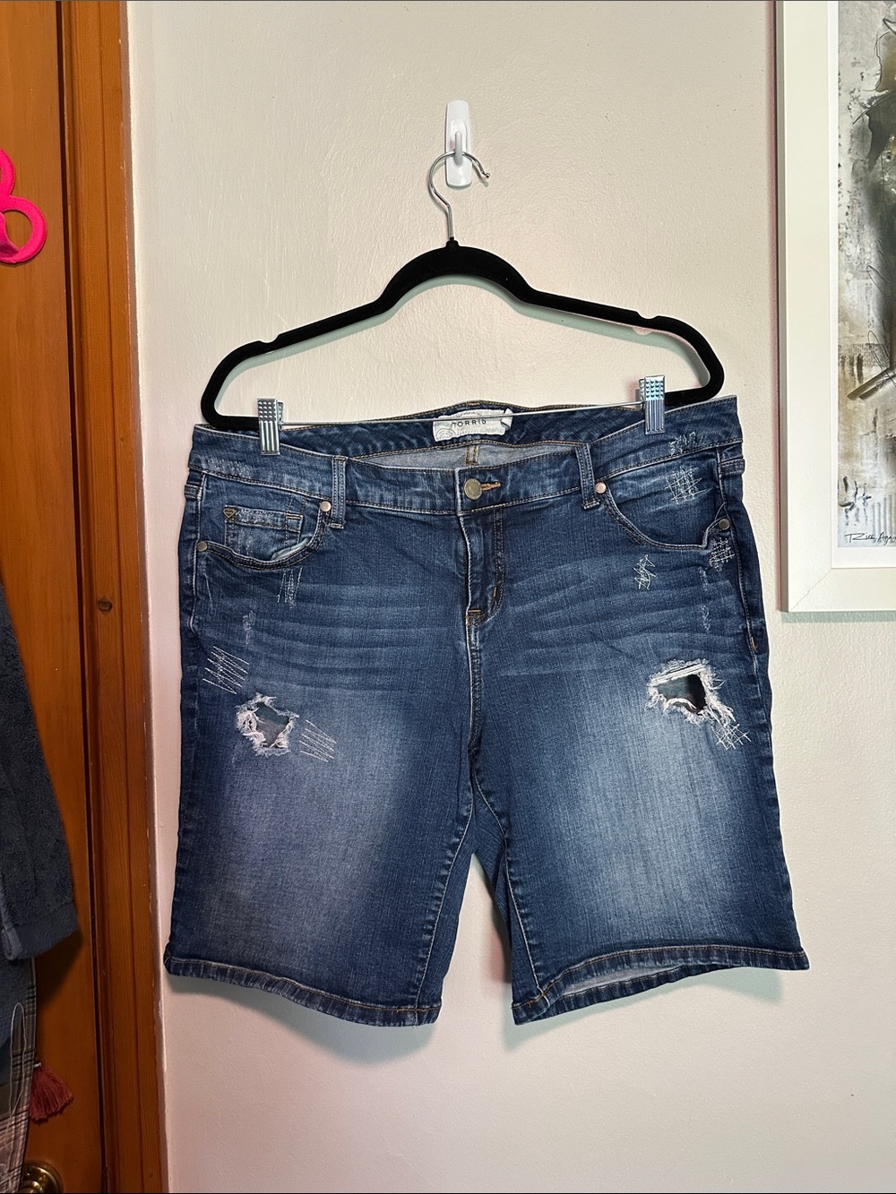 torrid Dark Blue Distressed Denim Bermuda Shorts